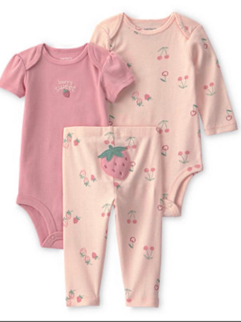 Carter's Pink Strawberry & Cherry Three-Piece Bodysuit and Legging Set